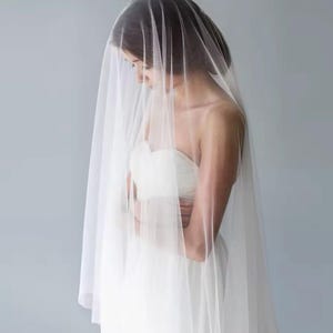 Classic Wedding Veil with Blusher – Soft Tulle Bridal Veil, Two-Tier Veil with Comb, Cathedral Bridal Veil, Chapel Veil, Custom Wedding Veil