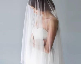 Two Tier Wedding Veil with Blusher - Soft Bridal Veil with Comb