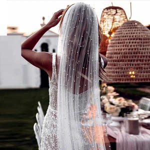 Bridal Pearl Veil, Pearl Veil Ivory, Pearl Wedding Veil, Cathedral Pearl Veil, Fingertip Veil, Soft Beaded Veil, Pearl Veil Floor Length