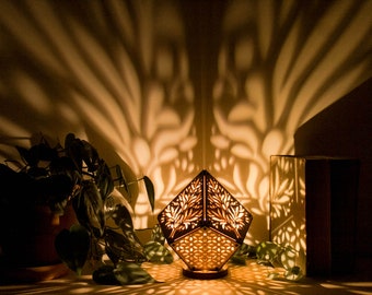 Tree of Life Table Lamp: Floral Shadow Lamp, Wooden Lantern