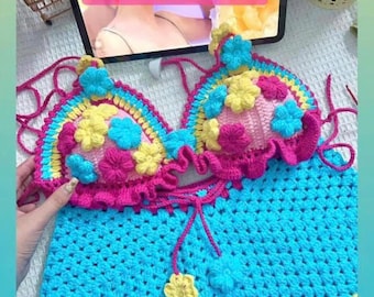 Handmade Crochet Bikini Set, Boho Festival Outfit, Cotton Beachwear