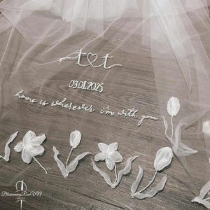 Flower Tulips Wedding Veil, Unique bridal veil, Embroidered hand flower veil, Floral wedding veil, 3D flower veil, floral veil blusher veil