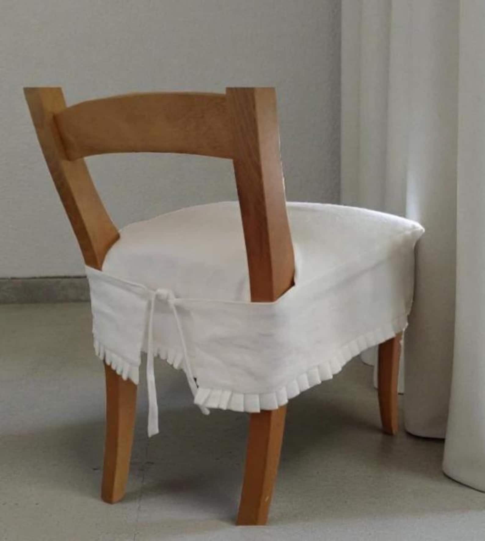 Handmade Linen Chair Seat Cover with Pleated Ruffles - 17 × 20 inches