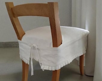 Funda de asiento de silla de lino hecha a mano con volantes plisados