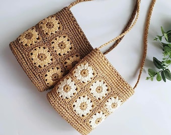 Crochet Granny Square Bag, Rush Fiber Slouchy Hobo Bag