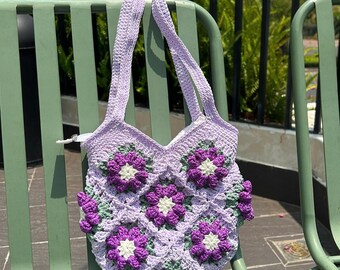 Crochet Granny Square Hobo Bag: Floral Slouchy Shoulder Tote