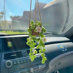 Vibrant String Of Hearts Car Hanging , Crochet Plant Car Diffuser Hanging, Car Accessories for Women, Cute Car Decor