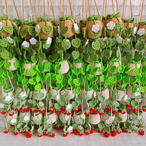 Vibrant String Of Hearts Car Hanging , Crochet Plant Car Diffuser Hanging, Car Accessories for Women, Cute Car Decor