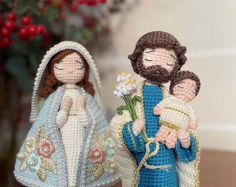 Crochet Nativity Set, Cotton Yarn Holy Family, Christmas Decor