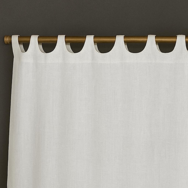 Panel de cortina de lino para cafetería, con trabillas, semitransparente, a medida