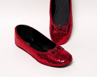 Sequin Red Ballet Slippers Flats Shoes with Silver Crystal | Etsy