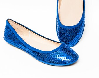 navy blue sequin flats