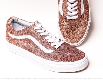 rose gold glitter slip on vans