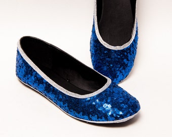 Sequin Navy Blue Ballet Flats Slippers Sparkle Shoes with | Etsy