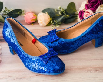 Wedding Heels for Bride with Bow, Bride Heels Wedding, Sapphire Blue Sequin French Scoop Heels, Gifts for Her, Halloween Costume