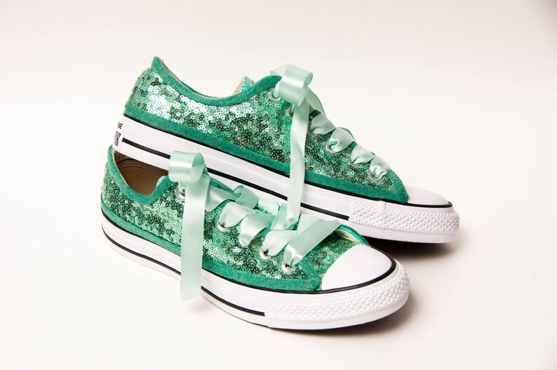 Seasonal Green Sequin Converse Low Top Sneakers Rainforest