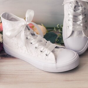 Wedding Sneakers for Bride Bridal White Lace High Top Sneakers Custom Wedding Shoes Gifts for Her
