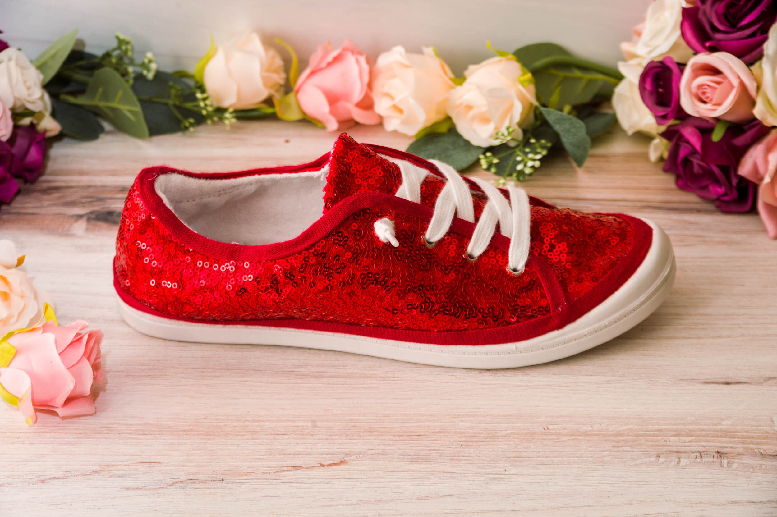 Back To School Shoes | Red Glitter Star Sneakers | Mia Belle Girls