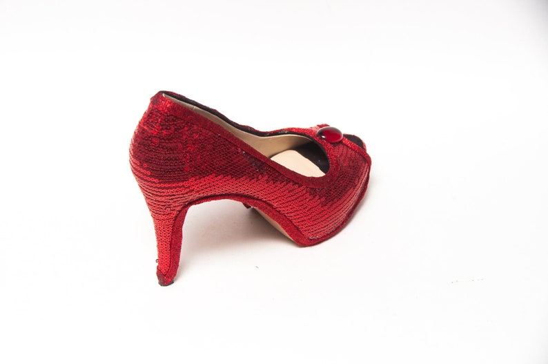 red sequin stilettos