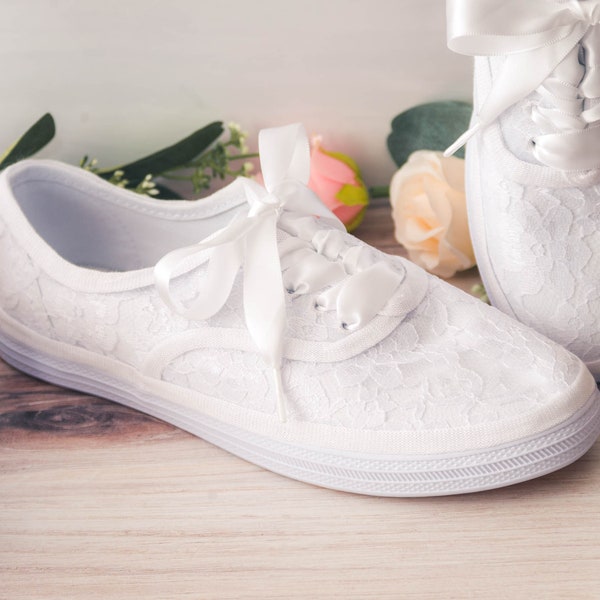 Wedding Sneakers for Bride, Raschel Bridal White Lace Sneakers, Custom Shoes for Women, Bridesmaid Gifts, Reception Shoes, Bridesmaid Shoes