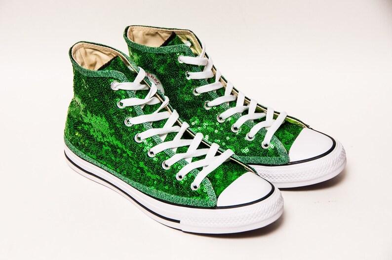 Bridal Favorite Kelly Green Starlight Sequin Converse Hi Top | Etsy