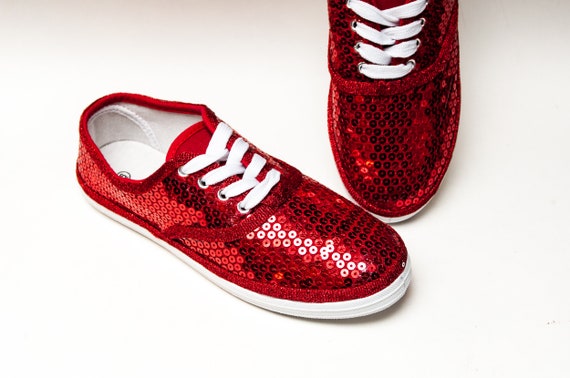 red sequin tennis shoes