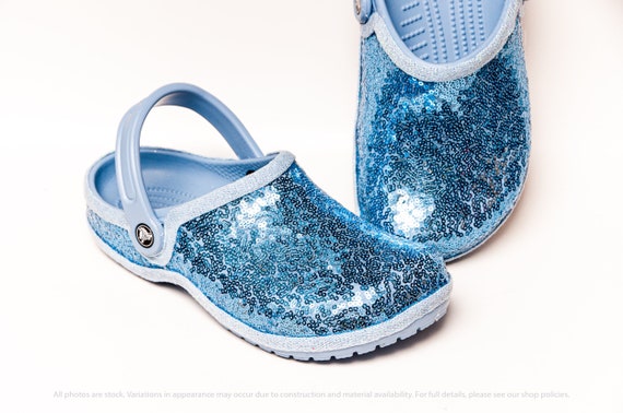 blue glitter crocs