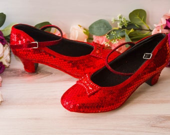 Red Dance Shoes, Dance Shoes for Women, Dance Shoes Low Heel, Dancing Shoes for Women, Red Sequin 2.5 Inch Character Heels, Character Shoes