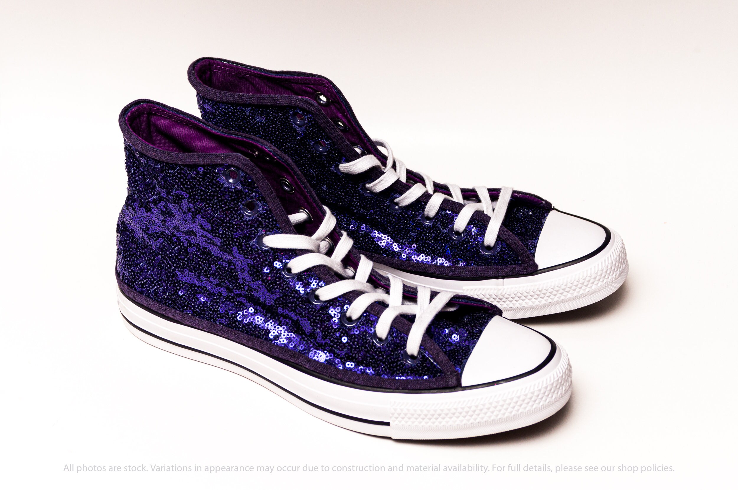 Purple Sequin Converse High Top Sneakers Etsy