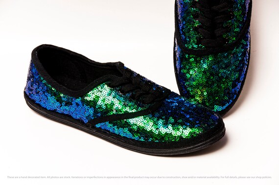 blue sequin sneakers