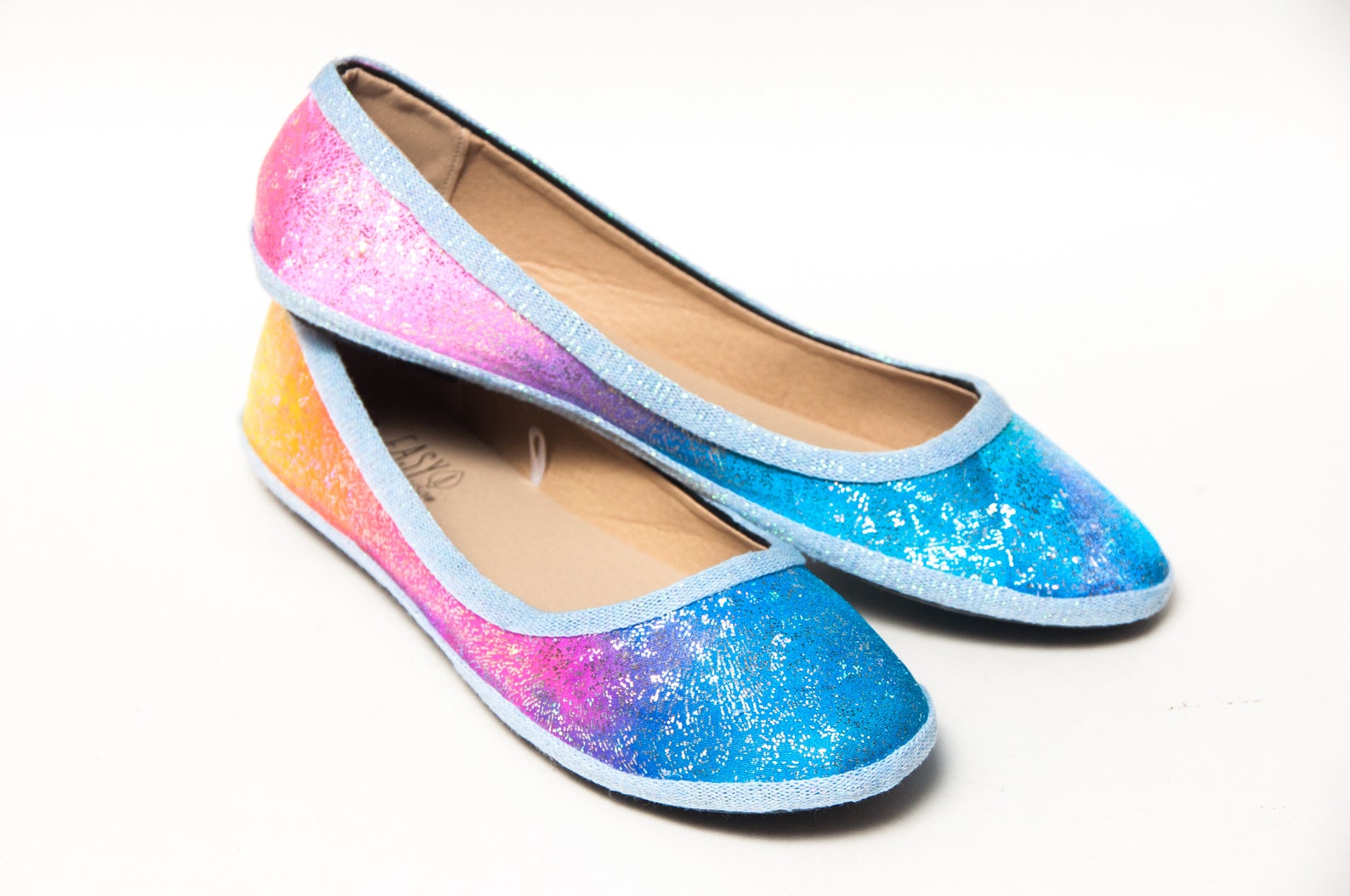 rainbow glitter fabric unicorn ballet flats shoes