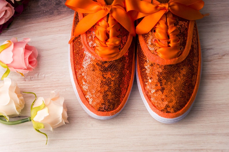 Orange Sequin Sneakers, Wedding Shoes, Custom Shoes, Gifts for Her image 7