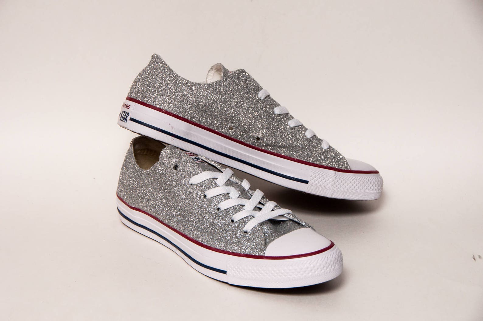 Silver Glitter Converse Sneakers Etsy