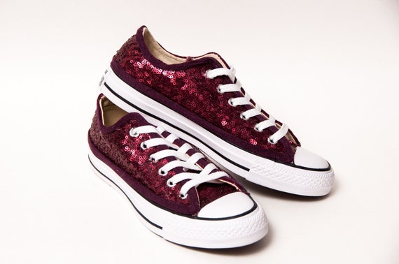 Red Sequin Low Top Sneakers, Custom Wedding Shoes, Sparkle Tennis