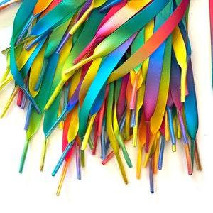 Rainbow Satin Ribbon 3/8" Multi Gradient Colored Flat Shoelaces Shoe String by Princess Pumps