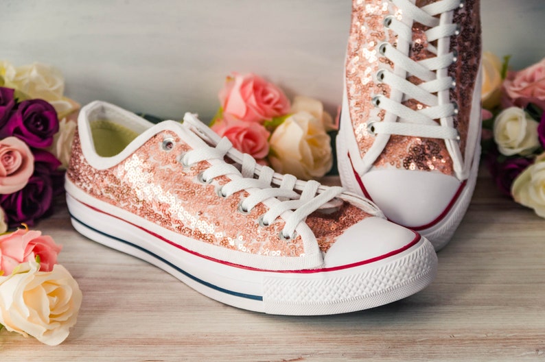 Wedding Sneakers for Women Sparkle, Rose Gold Sequin Low Top Sneakers, Custom Shoes for Women, Prom Sneakers, Wedding Sneakers for Bride Rose gold