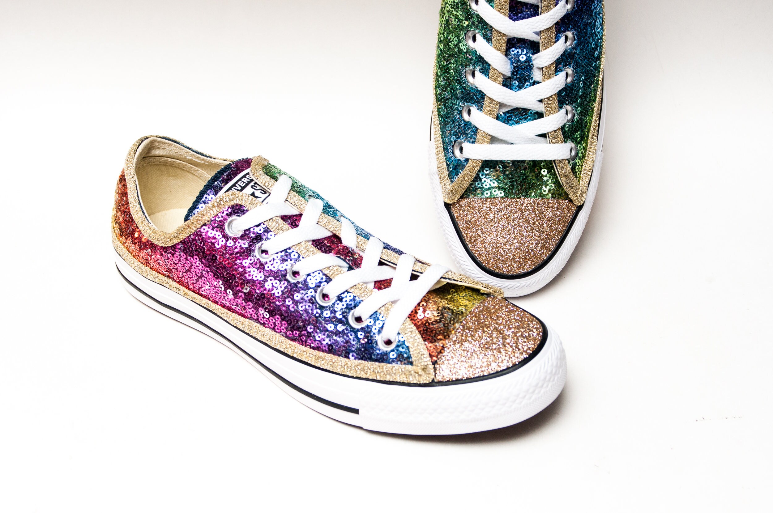 Rainbow Sequin Converse® Low Tops with Gold Accents Etsy