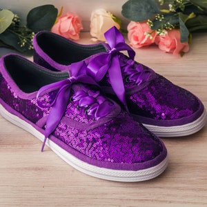 Wedding Sneakers for Bride Sparkle, Purple Sequin Sneakers, Wedding Shoes, Homecoming Dress, Gifts for Her, Purple Wedding Sneakers image 5