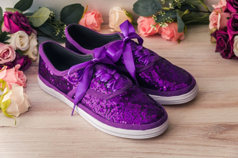 Wedding Sneakers for Bride Sparkle, Purple Sequin Sneakers, Wedding Shoes, Homecoming Dress, Gifts for Her, Purple Wedding Sneakers image 5