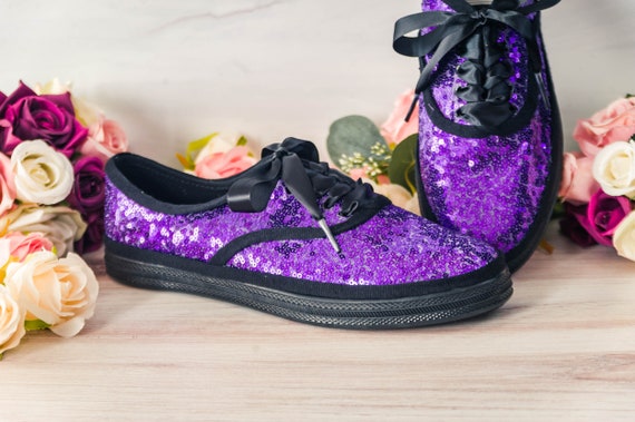 Zapatillas de lentejuelas negras moradas zapatillas de - Etsy México