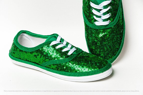 green sequin pumps