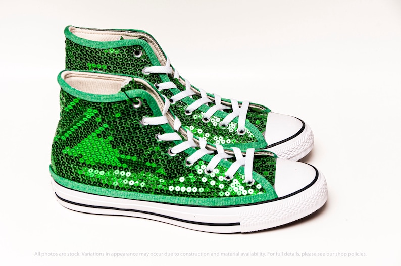Kelly Green Starlight Sequin Converse High Top Sneakers Etsy