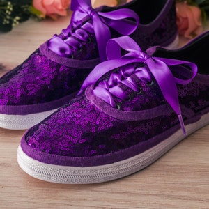 Wedding Sneakers for Bride Sparkle, Purple Sequin Sneakers, Wedding Shoes, Homecoming Dress, Gifts for Her, Purple Wedding Sneakers image 7