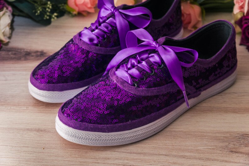Wedding Sneakers for Bride Sparkle, Purple Sequin Sneakers, Wedding Shoes, Homecoming Dress, Gifts for Her, Purple Wedding Sneakers image 7