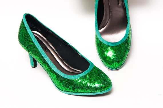 green sequin heels