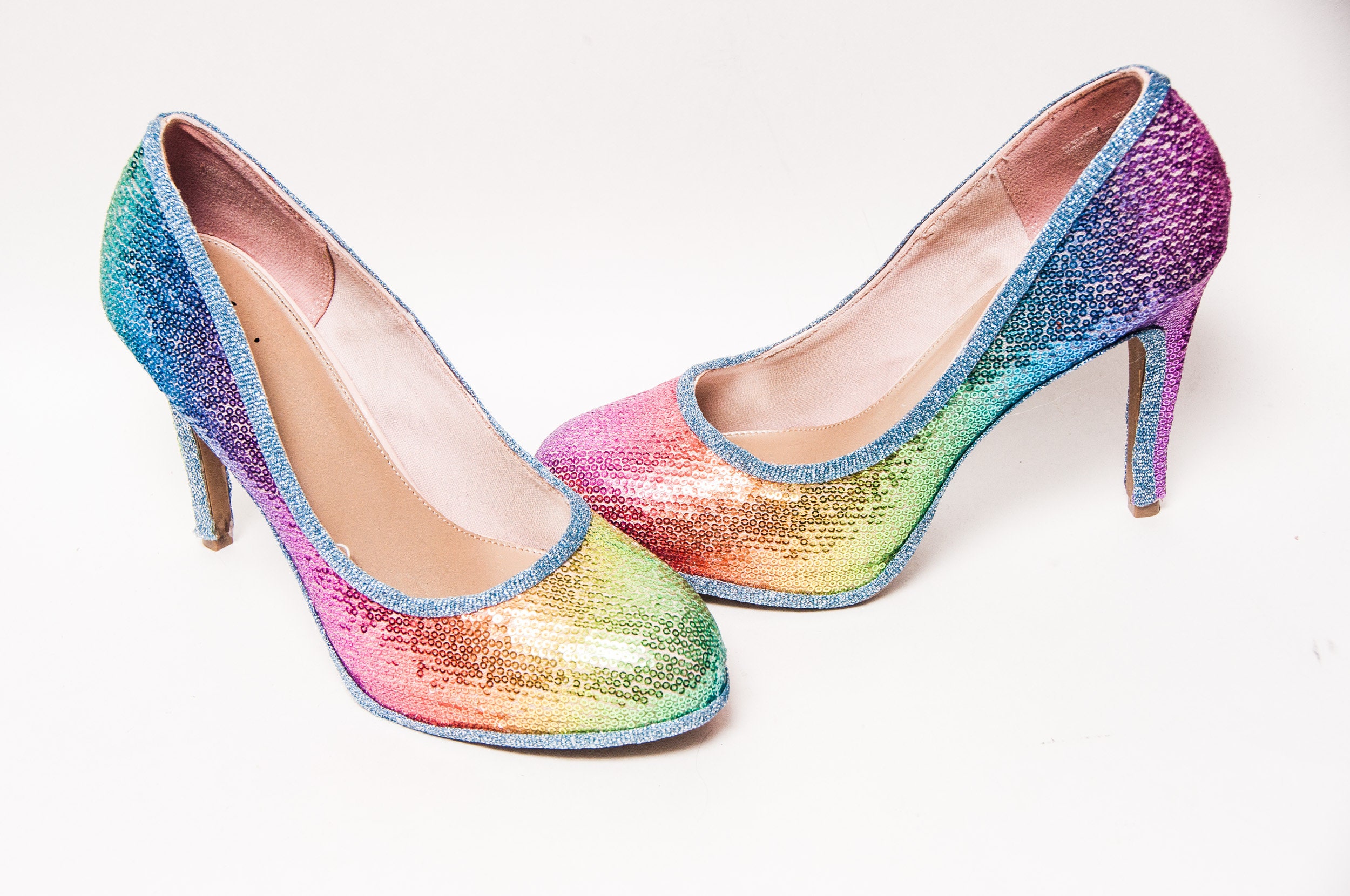 rainbow sequin heels