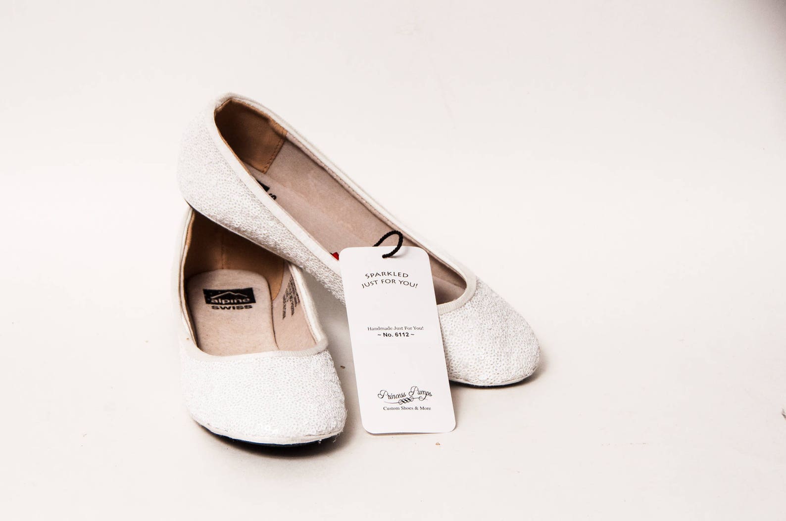 ready 2 ship - size 5 sequin custom bridal white sequin ballet flats slippers shoes