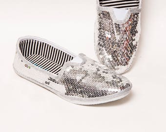 Sequin - Bright Silver Canvas Classics Alpargata Slip On Casual Shoes