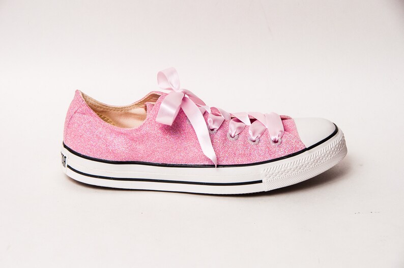 Bubblegum Pink Glitter Converse Low Tops Etsy