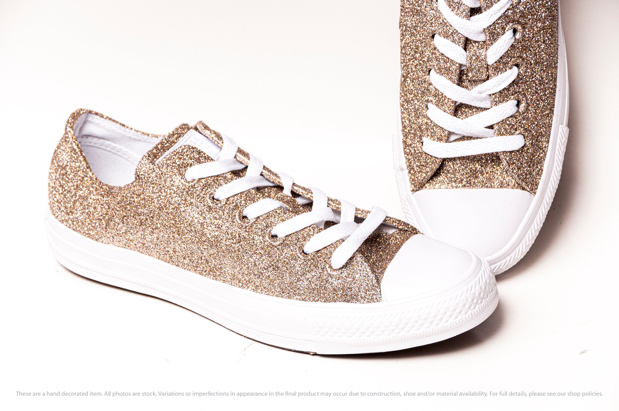 Champagne Premium Glitter All White Converse Sneakers | Etsy